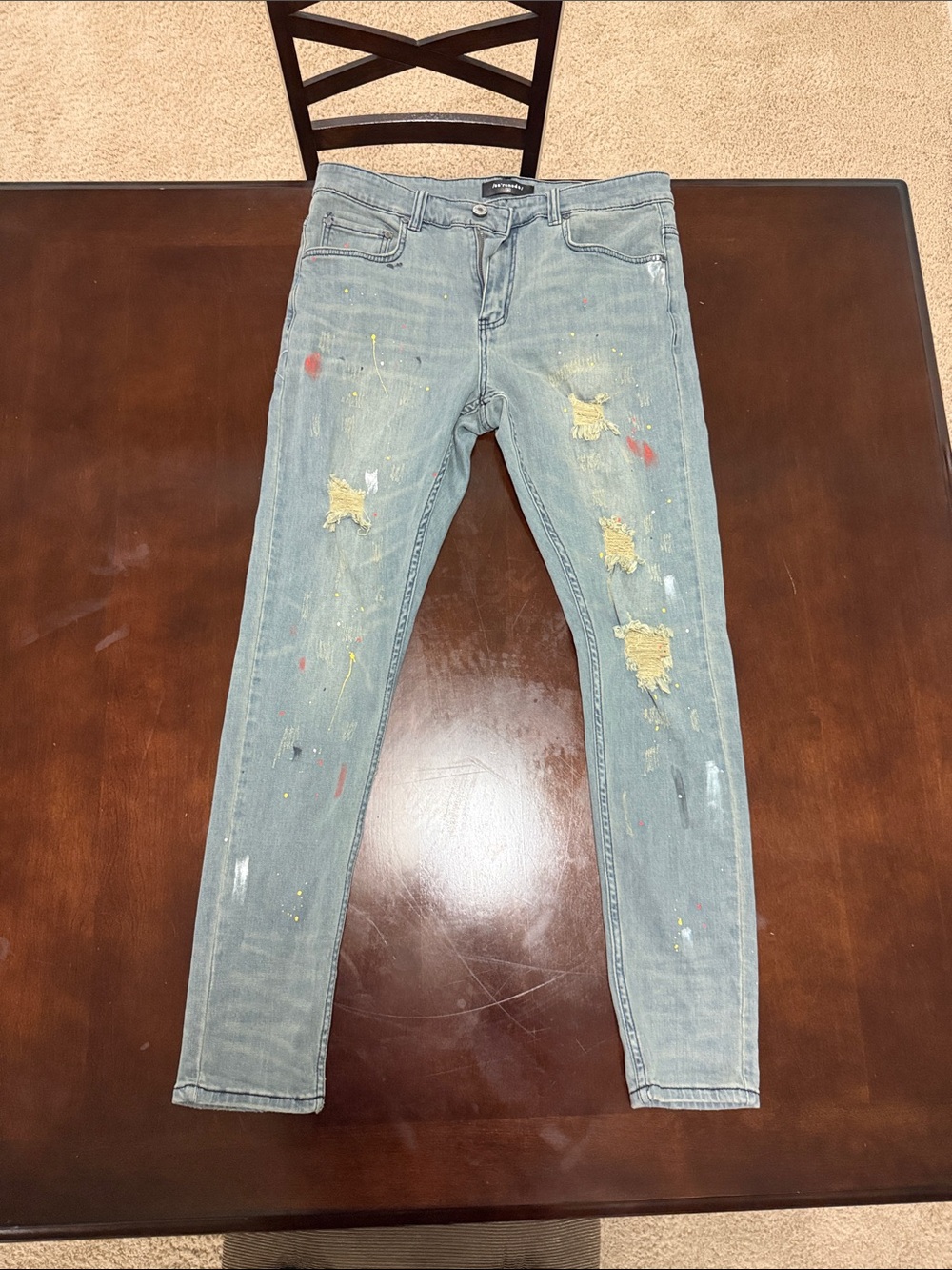Light Blue Paint-Splatter Skinny Jeans